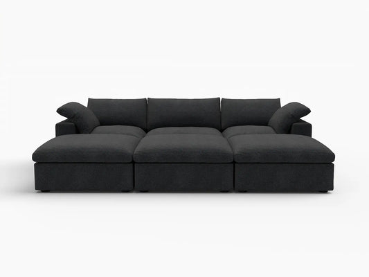 Deluxe Premium Cloud Sectional Sofa Covers | Black Cotton and Linen Sofa Cover for 3-Seater with 3-Ottomans