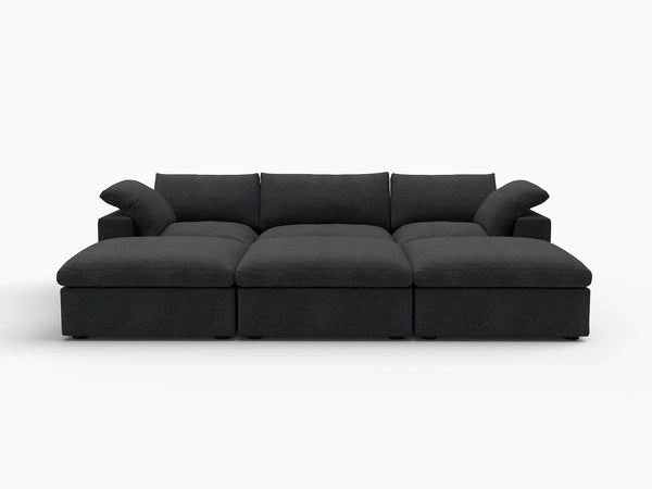Deluxe Premium Cloud Sectional Sofa Covers | Black Cotton and Linen Sofa Cover for 3-Seater with 3-Ottomans