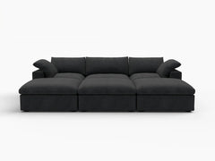 Deluxe Premium Cloud Sectional Sofa Covers | Black Cotton and Linen Sofa Cover for 3-Seater with 3-Ottomans