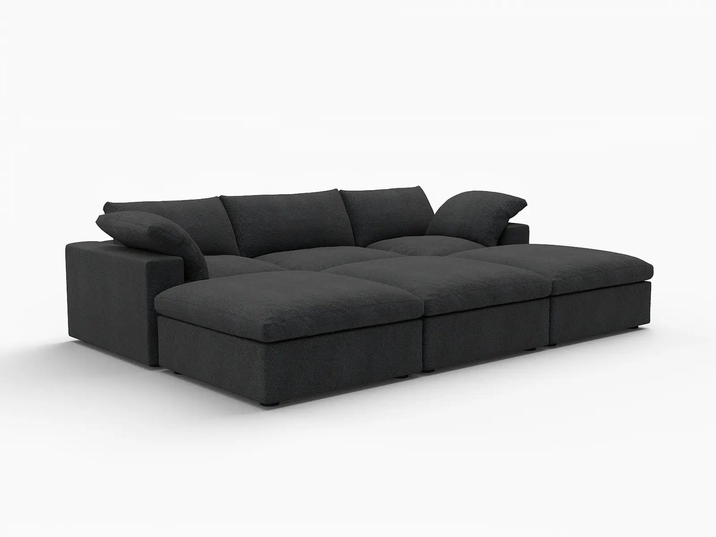 Deluxe Cloud 3-Seater Pit Sectional in Black Cotton And Linen | 6-Piece (Includes 3 Ottomans), Family Room Seating, Easy To Clean, Stylish Design