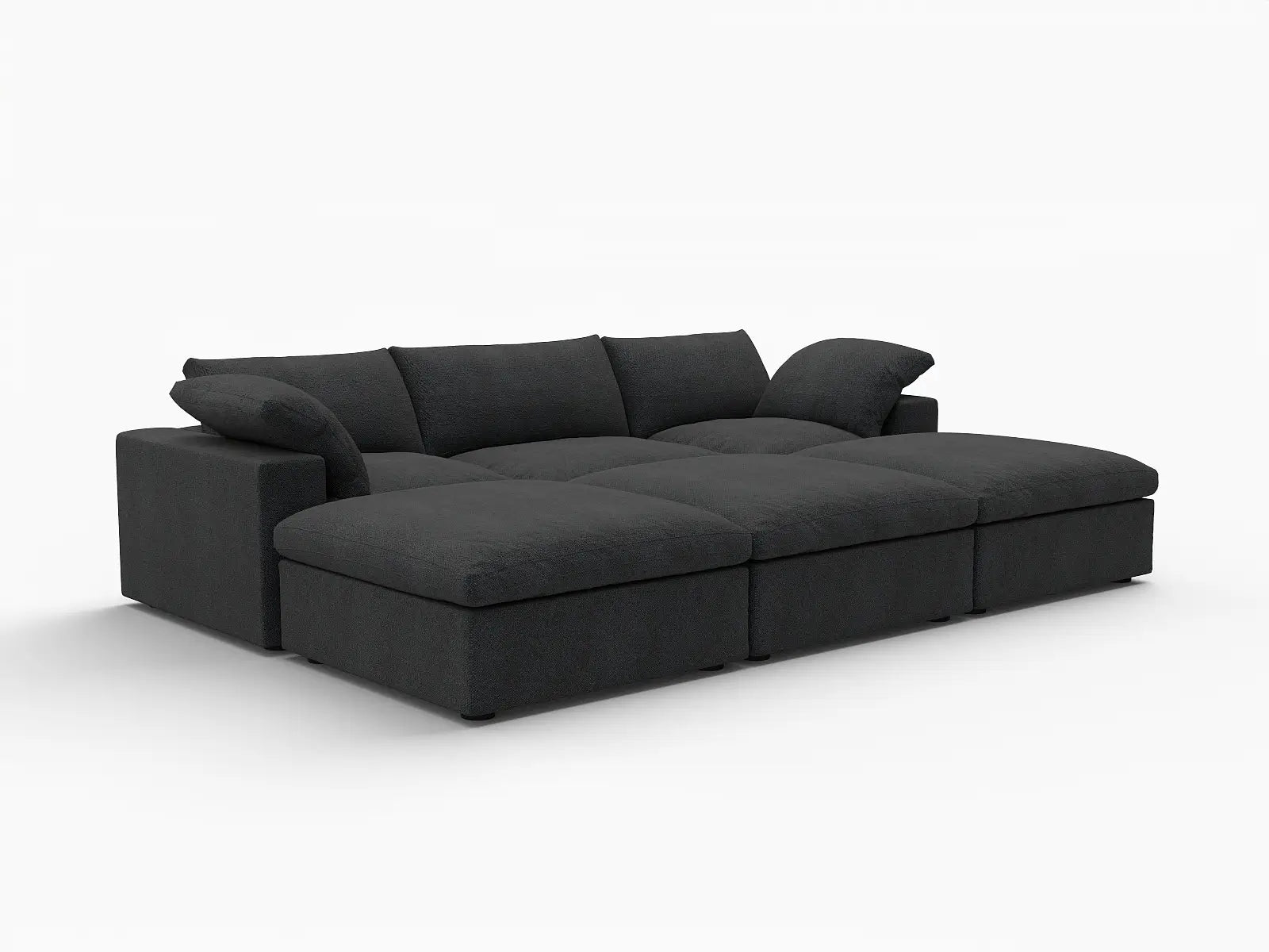 Deluxe Cloud 3-Seater Pit Sectional in Black Cotton And Linen | 6-Piece (Includes 3 Ottomans), Family Room Seating, Easy To Clean, Stylish Design