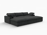 Deluxe Cloud 3-Seater Pit Sectional in Black Cotton And Linen | 6-Piece (Includes 3 Ottomans), Family Room Seating, Easy To Clean, Stylish Design