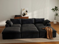 Deluxe Cloud 3-Seater Pit Sectional in Black Cotton And Linen | 6-Piece (Includes 3 Ottomans), Family Room Seating, Easy To Clean, Stylish Design