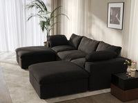 Deluxe Premium Cloud Sectional Sofa Covers | Black Cotton and Linen Sofa Cover for 3-Seater with 3-Ottomans