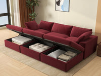 Deluxe Cloud 3-Seater Pit Sectional in Claret Velvet | 6-Piece (Includes 3 Ottomans), Family Room Seating, Easy To Clean, Modular Design