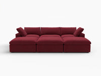 Deluxe Cloud 3-Seater Pit Sectional in Claret Velvet | 6-Piece (Includes 3 Ottomans), Family Room Seating, Easy To Clean, Modular Design