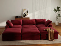 Deluxe Cloud 3-Seater Pit Sectional in Claret Velvet | 6-Piece (Includes 3 Ottomans), Family Room Seating, Easy To Clean, Modular Design