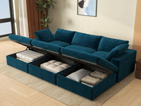 Deluxe Cloud 3-Seater Pit Sectional in Dark Blue Velvet | 6-Piece (Includes 3 Ottomans), Family Room Seating, Easy To Clean, Large Space
