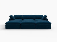 Deluxe Cloud 3-Seater Pit Sectional in Dark Blue Velvet | 6-Piece (Includes 3 Ottomans), Family Room Seating, Easy To Clean, Large Space