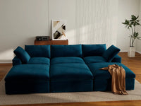 Deluxe Cloud 3-Seater Pit Sectional in Dark Blue Velvet | 6-Piece (Includes 3 Ottomans), Family Room Seating, Easy To Clean, Large Space