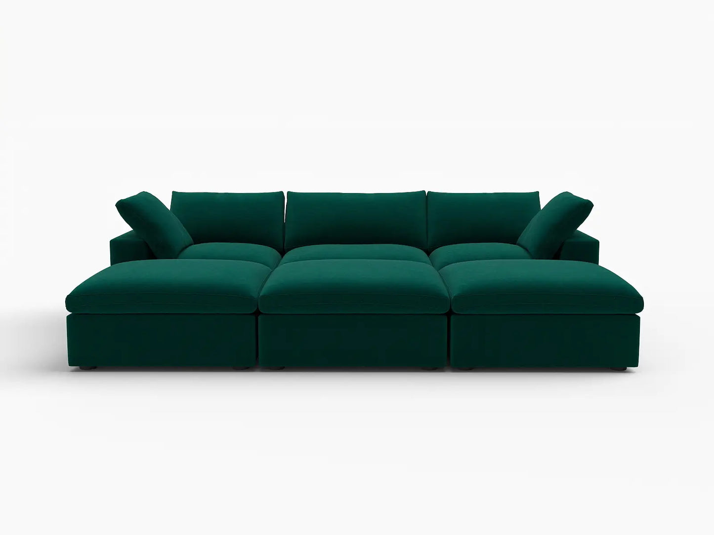 Deluxe Cloud 3-Seater Pit Sectional in Gem Green Velvet | 6-Piece (Includes 3 Ottomans), Family Room Seating, Easy To Clean, Contemporary Style