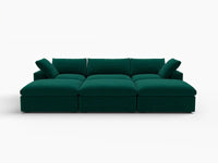 Deluxe Cloud 3-Seater Pit Sectional in Gem Green Velvet | 6-Piece (Includes 3 Ottomans), Family Room Seating, Easy To Clean, Contemporary Style