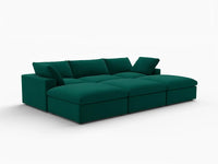Deluxe Cloud 3-Seater Pit Sectional in Gem Green Velvet | 6-Piece (Includes 3 Ottomans), Family Room Seating, Easy To Clean, Contemporary Style