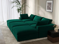 Deluxe Cloud 3-Seater Pit Sectional in Gem Green Velvet | 6-Piece (Includes 3 Ottomans), Family Room Seating, Easy To Clean, Contemporary Style