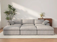 Deluxe Cloud 3-Seater Pit Sectional in Light-Grey Cotton And Linen | 6-Piece (Includes 3 Ottomans), Family Room Seating, Easy To Clean, Modular Design