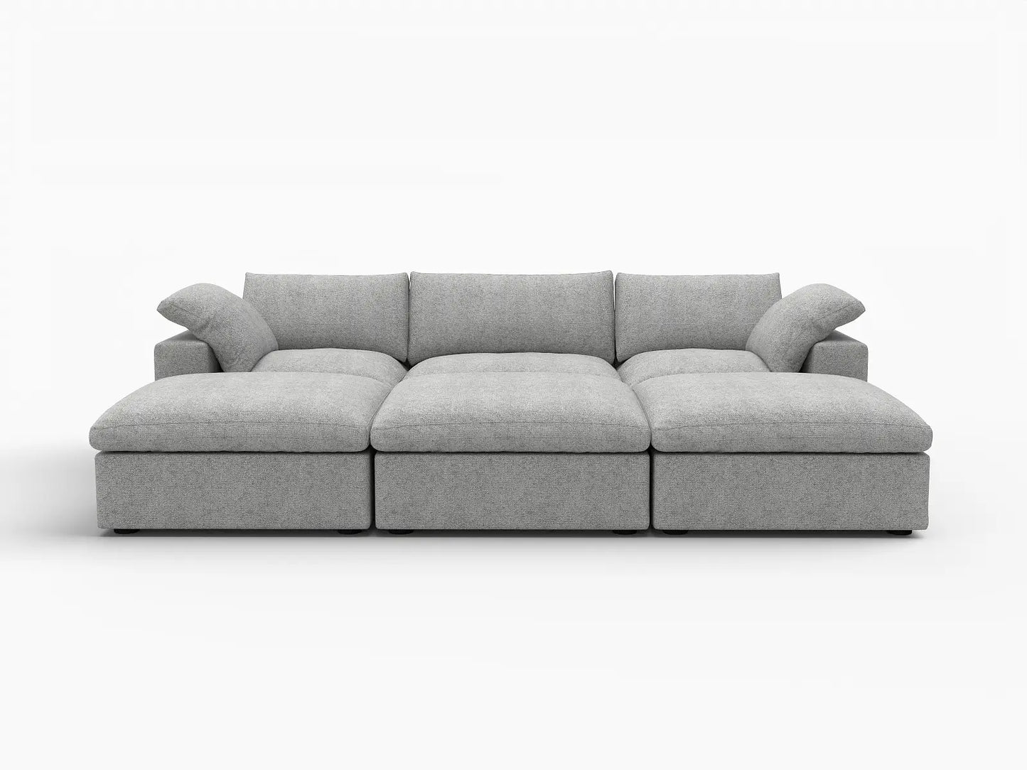 Deluxe Cloud 3-Seater Pit Sectional in Light-Grey Cotton And Linen | 6-Piece (Includes 3 Ottomans), Family Room Seating, Easy To Clean, Modular Design