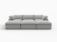 Deluxe Cloud 3-Seater Pit Sectional in Light-Grey Cotton And Linen | 6-Piece (Includes 3 Ottomans), Family Room Seating, Easy To Clean, Modular Design