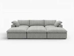 Deluxe Premium Cloud Sectional Sofa Covers | Light Grey Cotton and Linen Sofa Cover for 3-Seater with 3-Ottomans