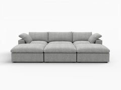Deluxe Premium Cloud Sectional Sofa Covers | Light Grey Cotton and Linen Sofa Cover for 3-Seater with 3-Ottomans