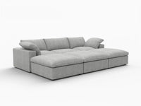 Deluxe Cloud 3-Seater Pit Sectional in Light-Grey Cotton And Linen | 6-Piece (Includes 3 Ottomans), Family Room Seating, Easy To Clean, Modular Design