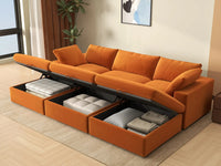 Deluxe Cloud 3-Seater Pit Sectional in Terracotta Velvet | 6-Piece (Includes 3 Ottomans), Family Room Seating, Easy To Clean, Stylish Design