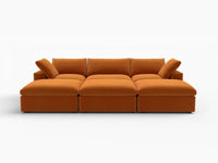 Deluxe Cloud 3-Seater Pit Sectional in Terracotta Velvet | 6-Piece (Includes 3 Ottomans), Family Room Seating, Easy To Clean, Stylish Design