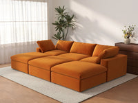 Deluxe Cloud 3-Seater Pit Sectional in Terracotta Velvet | 6-Piece (Includes 3 Ottomans), Family Room Seating, Easy To Clean, Stylish Design