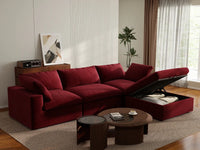 Deluxe Cloud 3-Seater Sofa Set in Claret Velvet | 4-Piece (Includes 1 Ottoman), Easy To Clean, Contemporary Style
