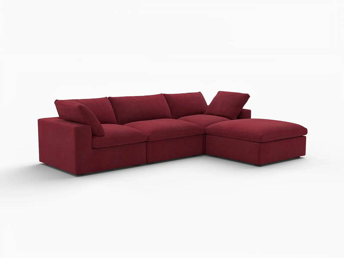 Deluxe Cloud 3-Seater Sofa Set in Claret Velvet | 4-Piece (Includes 1 Ottoman), Easy To Clean, Contemporary Style
