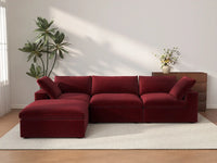 Deluxe Cloud 3-Seater Sofa Set in Claret Velvet | 4-Piece (Includes 1 Ottoman), Easy To Clean, Contemporary Style