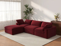 Deluxe Cloud 3-Seater Sofa Set in Claret Velvet | 4-Piece (Includes 1 Ottoman), Easy To Clean, Contemporary Style