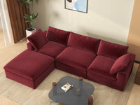 Deluxe Cloud 3-Seater Sofa Set in Claret Velvet | 4-Piece (Includes 1 Ottoman), Easy To Clean, Contemporary Style