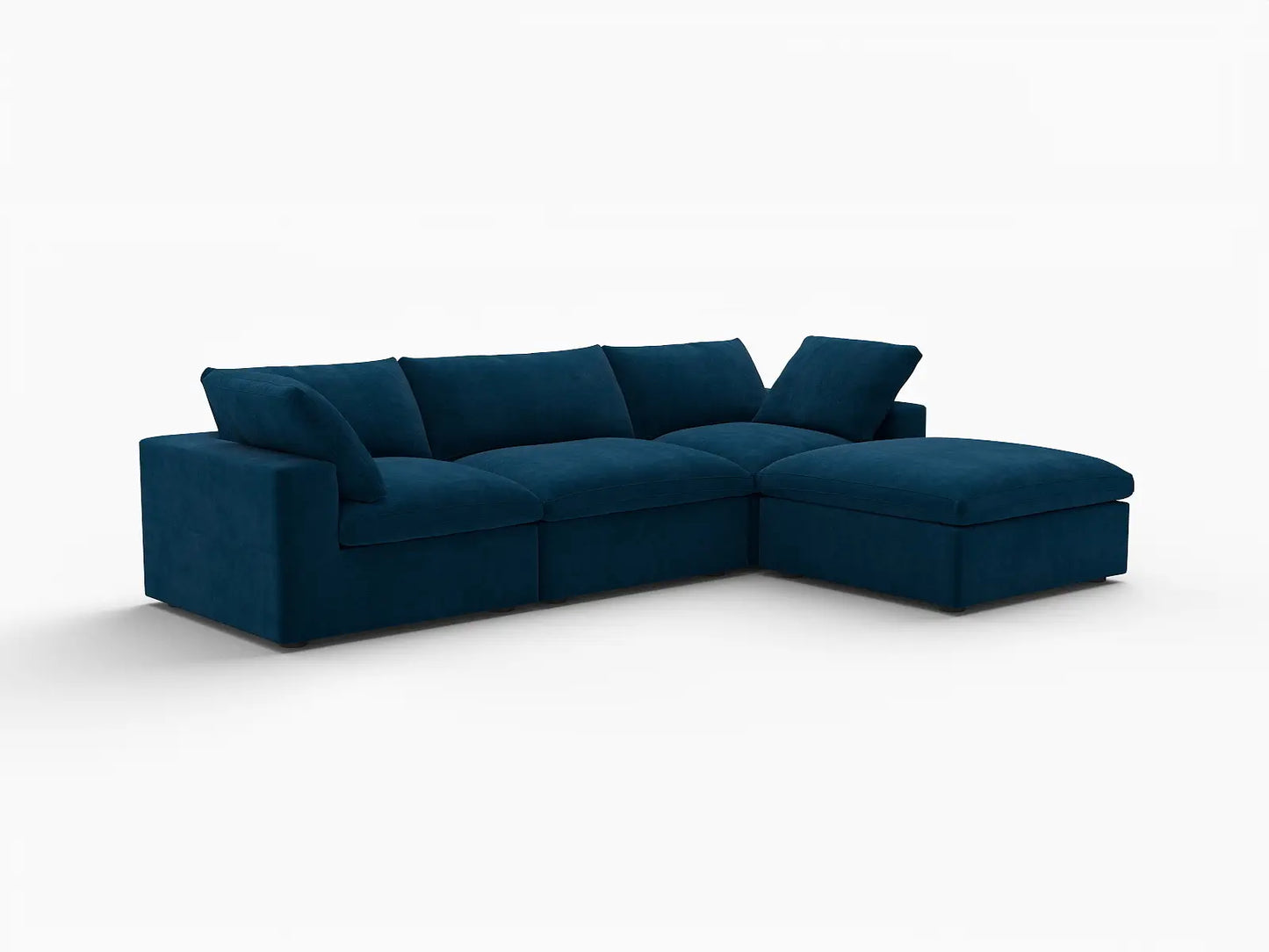 Deluxe Cloud 3-Seater Sofa Set in Dark Blue Velvet | 4-Piece (Includes 1 Ottoman), Easy To Clean, Modern Style