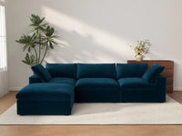 Deluxe Cloud 3-Seater Sofa Set in Dark Blue Velvet | 4-Piece (Includes 1 Ottoman), Easy To Clean, Modern Style