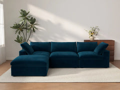 Deluxe Cloud 3-Seater Sofa Set in Dark Blue Velvet | 4-Piece (Includes 1 Ottoman), Easy To Clean, Modern Style
