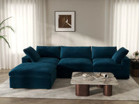 Deluxe Cloud 3-Seater Sofa Set in Dark Blue Velvet | 4-Piece (Includes 1 Ottoman), Easy To Clean, Modern Style