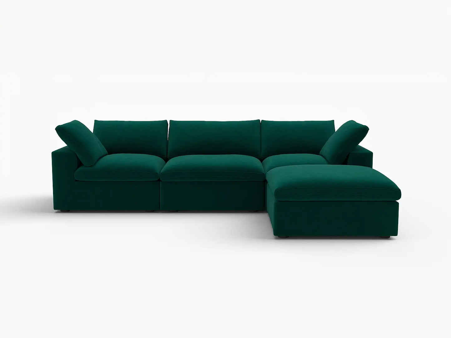 Deluxe Cloud 3-Seater Sofa Set in Gem Green Velvet | 4-Piece (Includes 1 Ottoman), Easy To Clean, Large Space