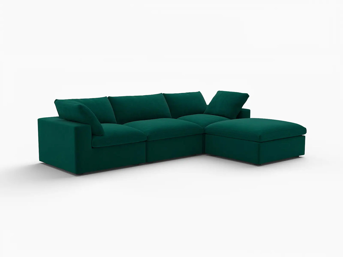 Deluxe Cloud 3-Seater Sofa Set in Gem Green Velvet | 4-Piece (Includes 1 Ottoman), Easy To Clean, Large Space