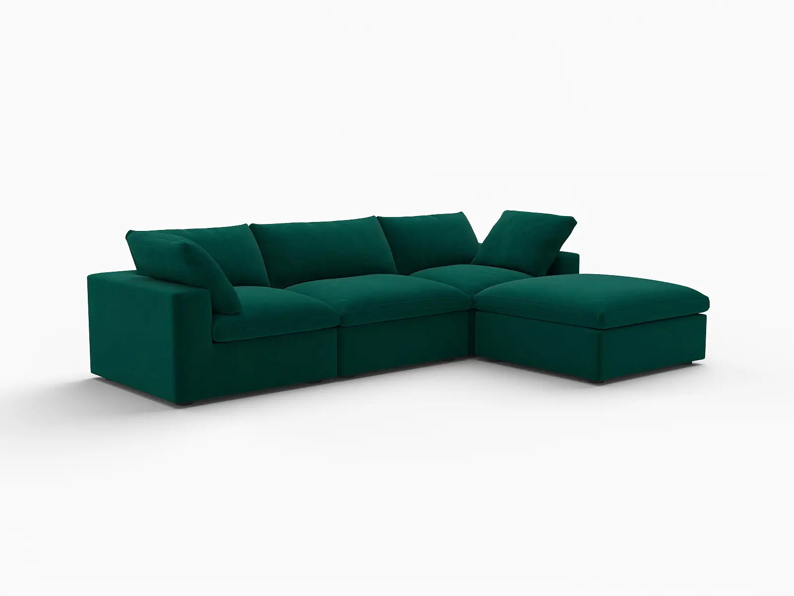 Deluxe Cloud 3-Seater Sofa Set in Gem Green Velvet | 4-Piece (Includes 1 Ottoman), Easy To Clean, Large Space