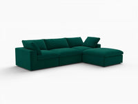 Deluxe Cloud 3-Seater Sofa Set in Gem Green Velvet | 4-Piece (Includes 1 Ottoman), Easy To Clean, Large Space