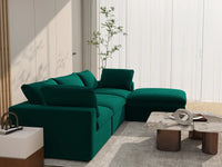 Deluxe Cloud 3-Seater Sofa Set in Gem Green Velvet | 4-Piece (Includes 1 Ottoman), Easy To Clean, Large Space