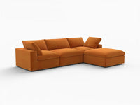 Deluxe Cloud 3-Seater Sofa Set in Terracotta Velvet | 4-Piece (Includes 1 Ottoman), Easy To Clean, Modular Design