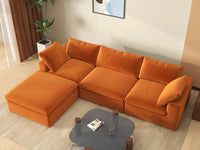 Deluxe Cloud 3-Seater Sofa Set in Terracotta Velvet | 4-Piece (Includes 1 Ottoman), Easy To Clean, Modular Design