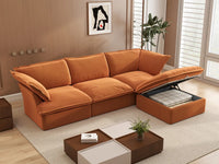 Deluxe Cloud 3-Seater Storage L-Shaped Sectional | 4-Piece (includes 1 ottoman), Velvet Fabric, Washable Covers