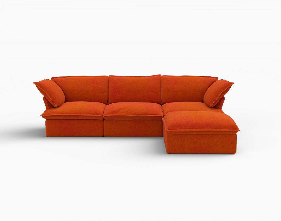 Deluxe Cloud 3-Seater Storage L-Shaped Sectional | 4-Piece (includes 1 ottoman), Velvet Fabric, Washable Covers