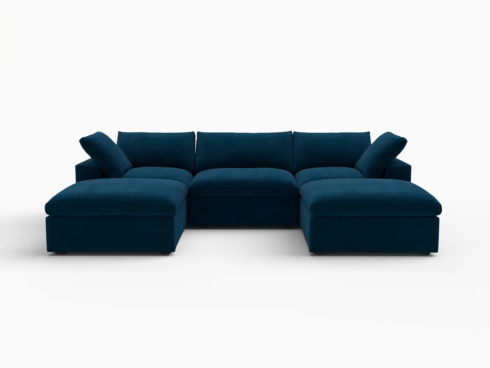 Deluxe Cloud 3-Seater U-Shaped Sectional in Dark Blue Velvet | 5-Piece (Includes 2 Ottomans), Family Room Seating, Easy To Clean, Contemporary Style