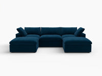 Deluxe Cloud 3-Seater U-Shaped Sectional in Dark Blue Velvet | 5-Piece (Includes 2 Ottomans), Family Room Seating, Easy To Clean, Contemporary Style