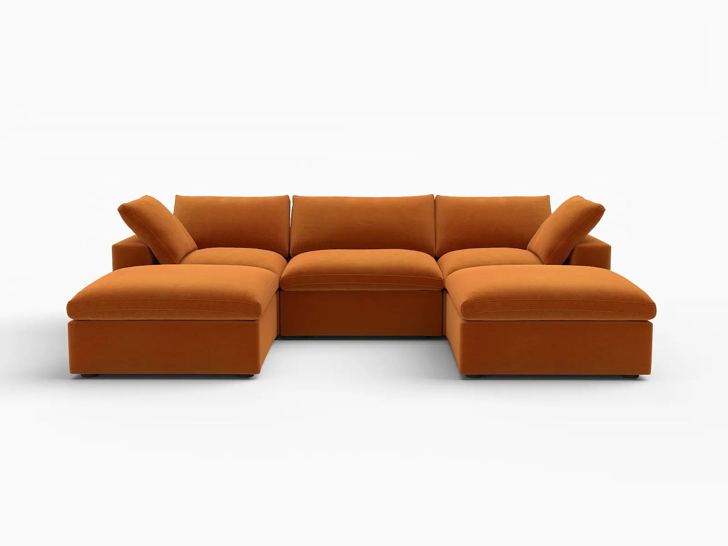 Deluxe Cloud 3-Seater U-Shaped Sectional in Terracotta Velvet | 5-Piece (Includes 2 Ottomans), Family Room Seating, Easy To Clean, Modern Style