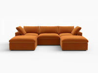 Deluxe Cloud 3-Seater U-Shaped Sectional in Terracotta Velvet | 5-Piece (Includes 2 Ottomans), Family Room Seating, Easy To Clean, Modern Style