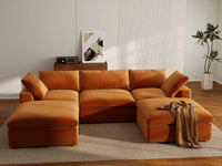 Deluxe Cloud 3-Seater U-Shaped Sectional in Terracotta Velvet | 5-Piece (Includes 2 Ottomans), Family Room Seating, Easy To Clean, Modern Style